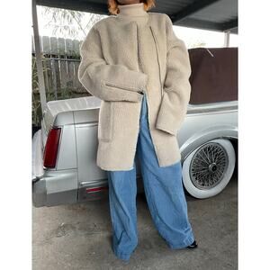 🔥NWT $98 Elisabeth And James Teddy Sherpa Faux Suede Off White Jacket Coat XXL